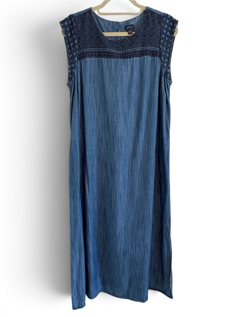 J.Jill Blue Tencel Chambray-Look Embroidered Maxi Dress Size M